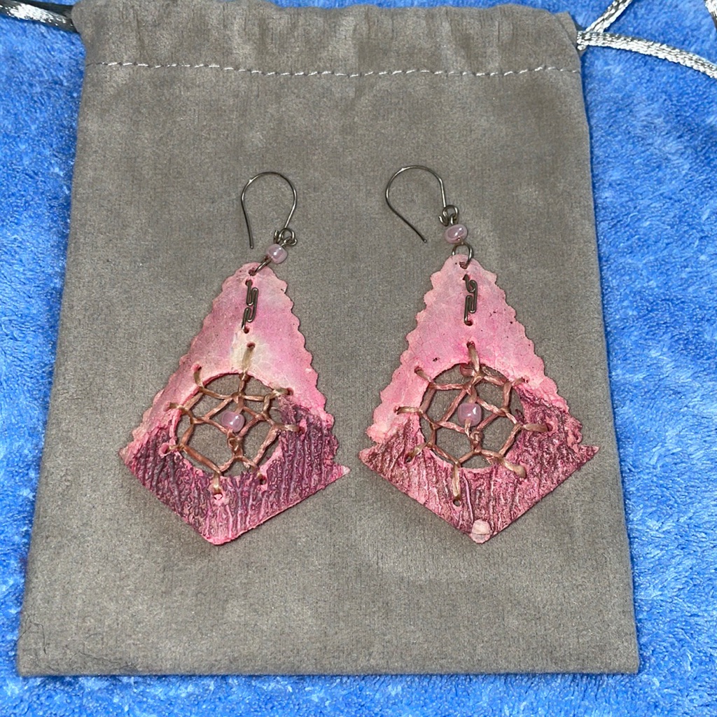 Vintage Dream Catcher Dangling Pink Earrings.